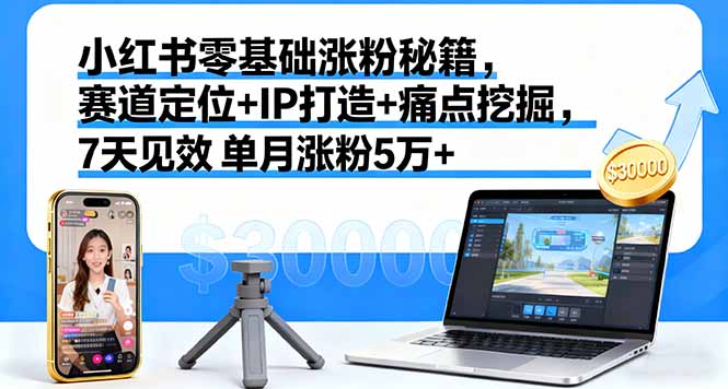 （16158期）小红书零基础涨粉秘籍，赛道定位+IP打造+痛点挖掘，7天见效 单月涨粉5万+