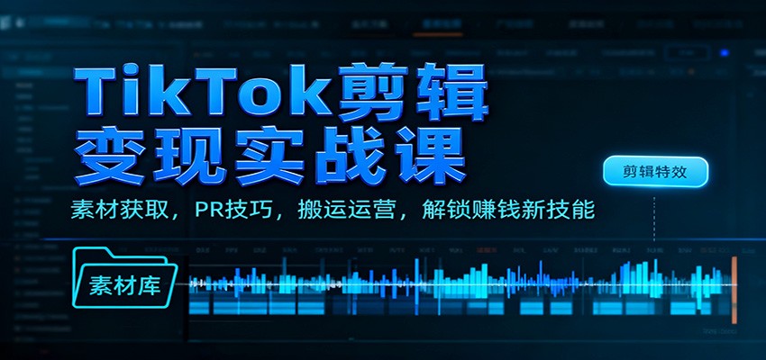 TikTok剪辑变现实战课：素材获取，PR技巧，搬运运营，解锁赚钱新技能