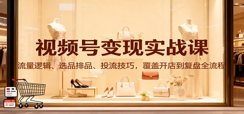 视频号变现实战课：流量逻辑、选品排品、投流技巧，覆盖开店到复盘全流程