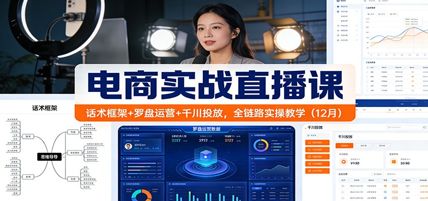 电商实战直播课:话术框架+罗盘运营+千川投放,全链路实操教学(12月)