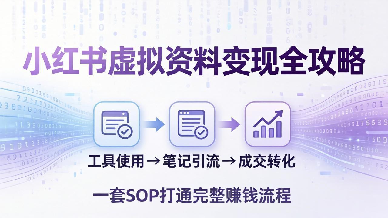 （17801期）小红书虚拟资料变现全攻略：从工具使用到笔记引流成交，一套 SOP 打通完整赚钱流程