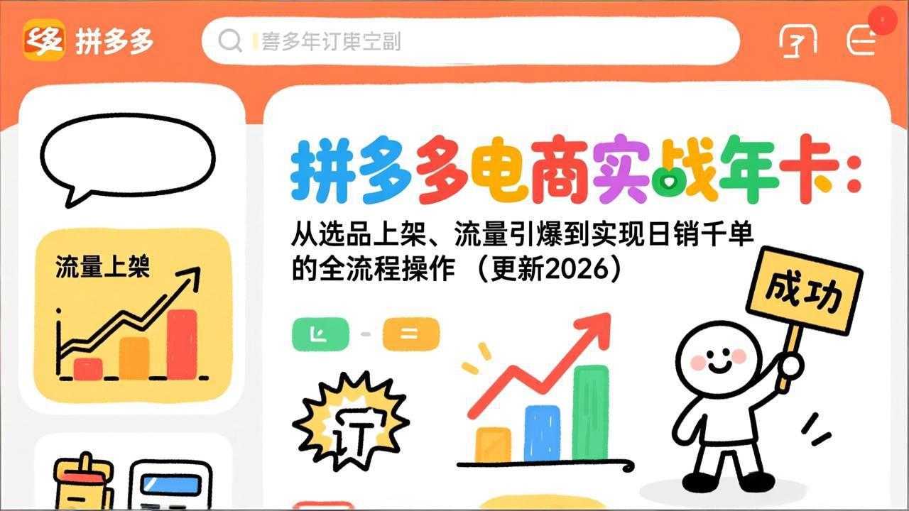 （17823期）拼多多电商实战年卡：从选品上架、流量引爆到实现日销千单的全流程操作（更新2026年3月）