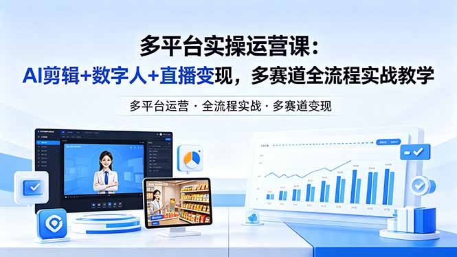 （18193期）某团队多平台实操运营课-更新26年4月25：AI剪辑+数字人+直播变现，多赛道全流程实战教学