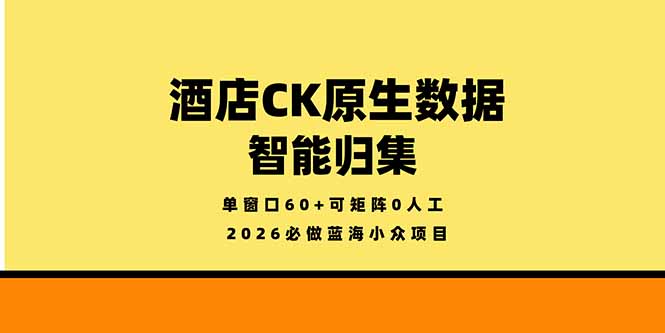 （18154期）2026必做蓝海小众项目，酒店CK原生数据智能归集，单窗口60+可矩阵0人工