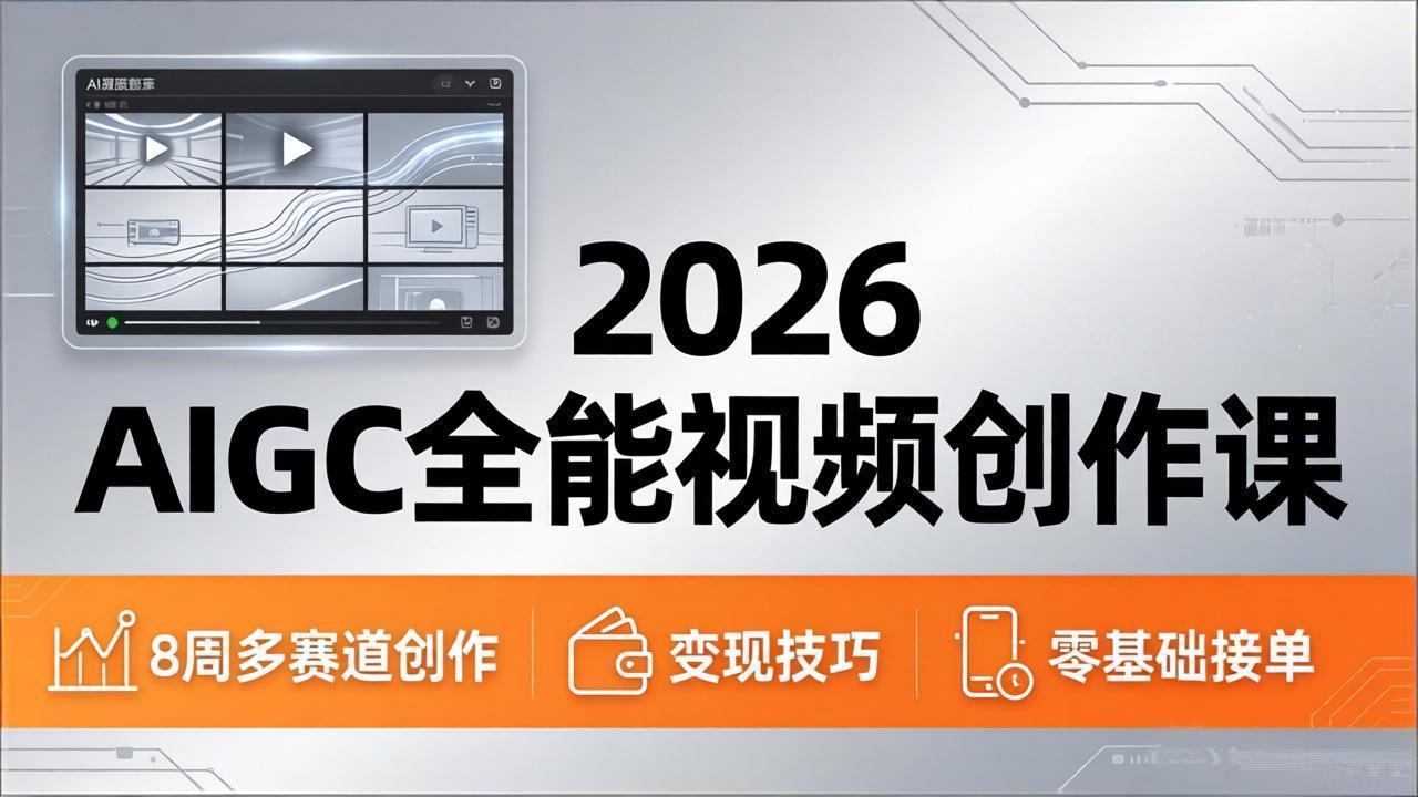（18215期）2026AIGC全能视频创作课，8周吃透多赛道创作+变现，零基础也能高效出片接单