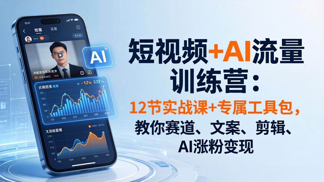 （18078期）短视频+AI流量训练营：12节实战课+专属工具包，教你赛道、文案、剪辑、AI涨粉变现