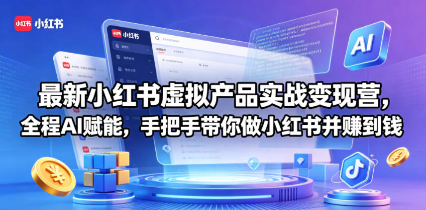 最新小红书虚拟产品实战变现营，全程AI赋能，手把手带你做小红书并赚到钱