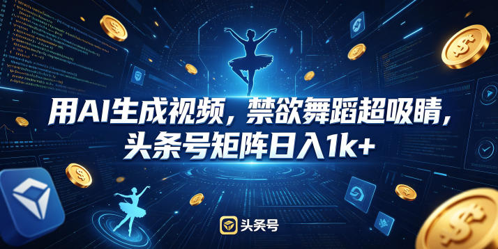 用AI生成视频，禁欲舞蹈超吸睛，头条号矩阵日入1k+