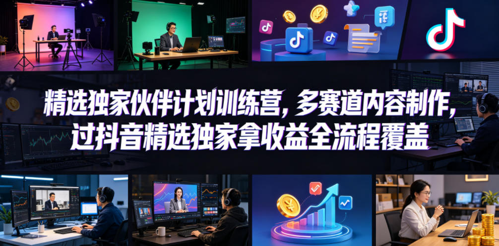 小豁食堂精选独家伙伴计划训练营，多赛道内容制作，过抖音精选独家拿收益全流程覆盖