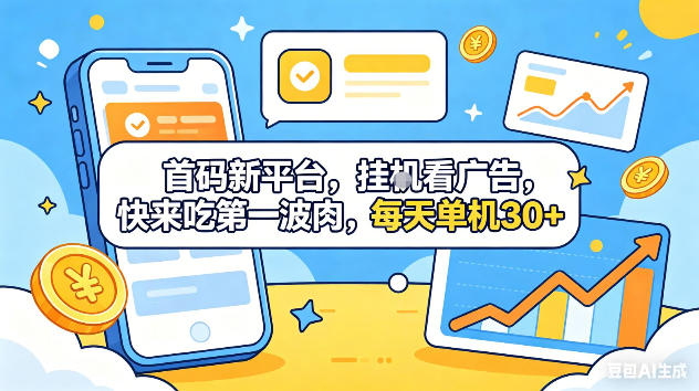 首码新平台，挂G自动看广告，快来吃第一波肉，每天单机30+，可矩阵放大