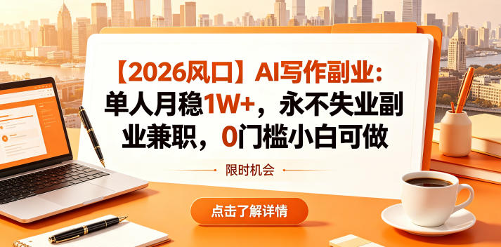 【2026风口】AI写作副业：单人月稳1W+，永不失业副业兼职，0门槛小白可做