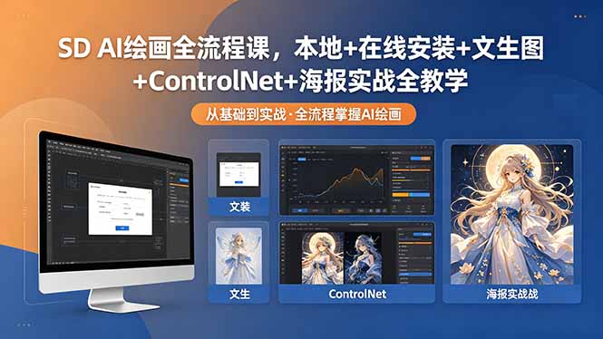 （18453期）SD AI绘画全流程课，本地+在线安装+文生图+ControlNet+海报实战全教学