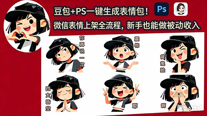 （18402期）豆包+PS一键生成表情包！微信表情上架全流程，新手也能做被动收入