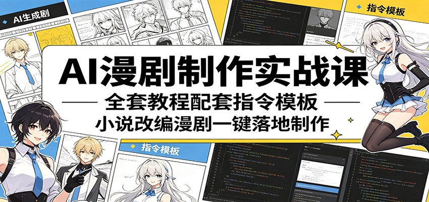 AI漫剧制作实战课：全套教程配套指令模板，小说改编漫剧一键落地制作