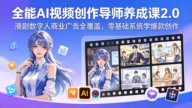 （18505期）全能AI视频创作导师养成课2.0，漫剧数字人商业广告全覆盖，零基础系统学爆款创作