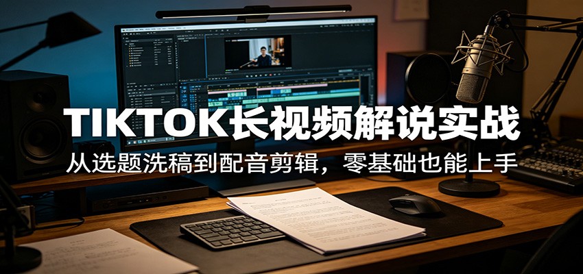 TIKTOK长视频解说实战：从选题洗稿到配音剪辑，零基础也能上手
