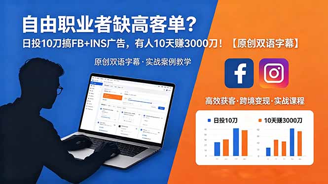 （18489期）自由职业者缺高客单？日投 10 刀搞 FB+INS 广告，有人 10 天赚 3000 刀！【原创双语字幕】