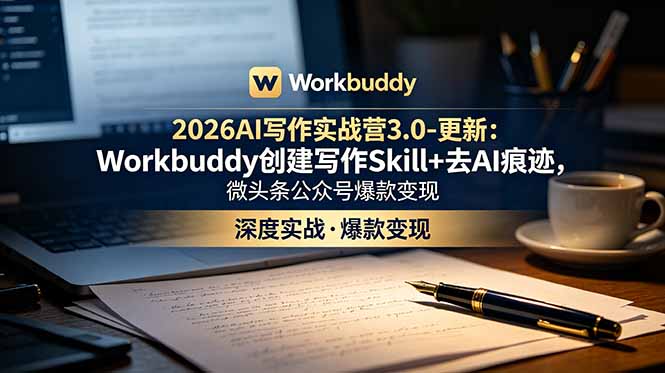 （18995期）2026AI写作实战营3.0-更新：Workbuddy创建写作Skill+去AI痕迹，微头条公众号爆款变现