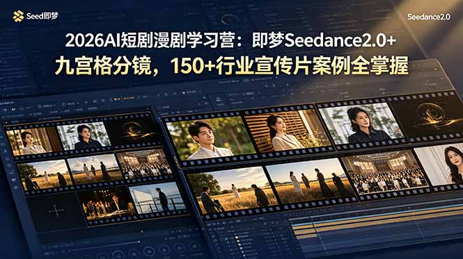 （19055期）2026AI短剧漫剧学习营：即梦Seedance2.0+九宫格分镜，150+行业宣传片案例全掌握