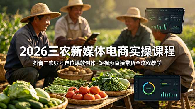 （18991期）2026三农新媒体电商实操课程：抖音三农账号定位爆款创作，短视频直播带货全流程教学