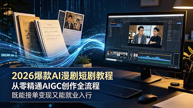 （18977期）2026 爆款 AI 漫剧短剧教程 从零精通 AIGC 创作全流程 既能接单变现又能就业入行