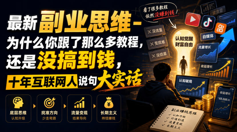 最新副业思维-为什么你跟了那么多教程，还是没搞到钱，十年互联网人说句大实话