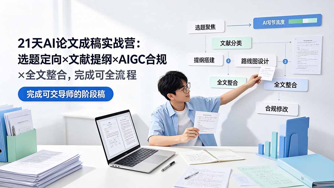 （19334期）21天AI论文成稿实战营：选题定向×文献提纲×AIGC合规×全文整合，完成可交导师的阶段稿