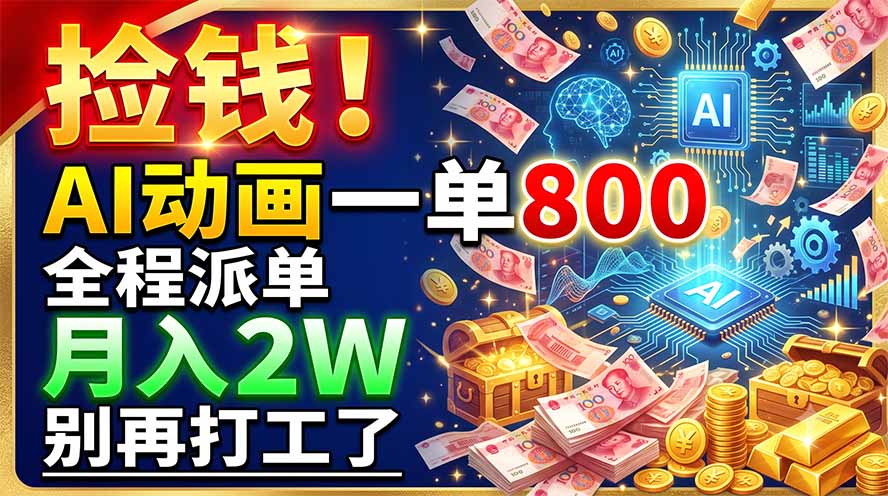 （19330期）捡钱！AI动画一单800，全程派单，月入2W，别再打工了