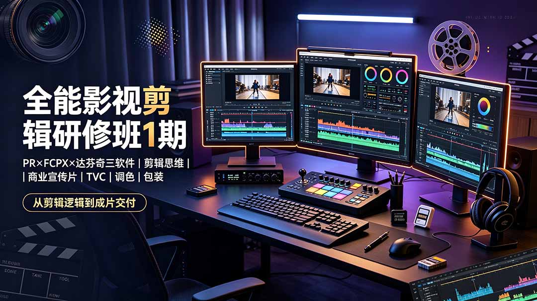 （19451期）全能影视剪辑研修班1期-无水印：PR×FCPX×达芬奇三软件×剪辑思维×商业宣传片×TVC×调色×包装，全链路系统课