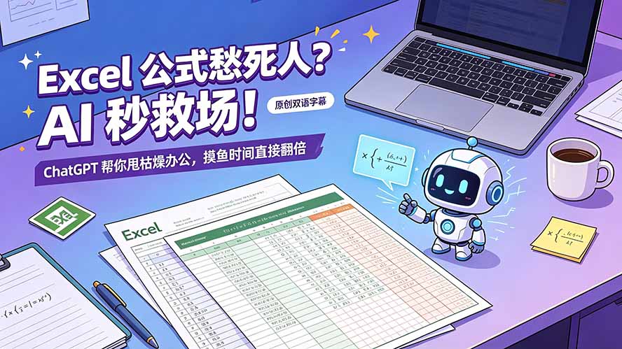 （19487期）Excel 公式愁死人？AI 秒救场！ChatGPT 帮你甩枯燥办公，摸鱼时间直接翻倍【原创双语字幕】