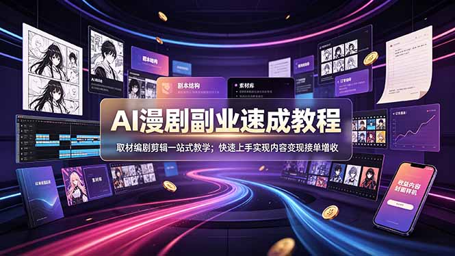 （19157期）AI漫剧副业速成教程，取材编剧剪辑一站式教学；快速上手实现内容变现接单增收