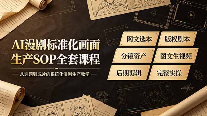 （19199期）AI漫剧标准化画面生产SOP全套课程，网文选本版权剧本分镜资产全覆盖，图文生视频后期剪辑完整实操教学