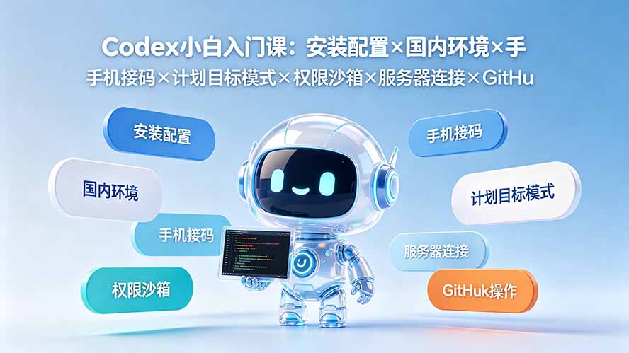 （19402期）Codex小白入门课：安装配置×国内环境×手机接码×计划目标模式×权限沙箱×服务器连接×GitHub操作