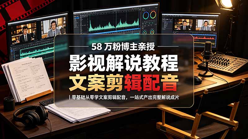 （19160期）58 万粉博主荧幕春秋亲授影视解说教程｜零基础从零学文案剪辑配音，一站式产出完整解说成片