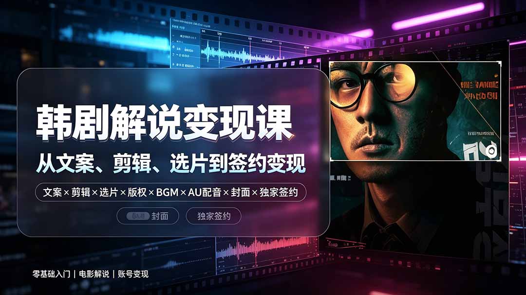 （19438期）抖音270W粉丝博主亲授韩剧解说课：文案×剪辑×选片×版权×BGM×AU配音×封面×独家签约，零基础到变现