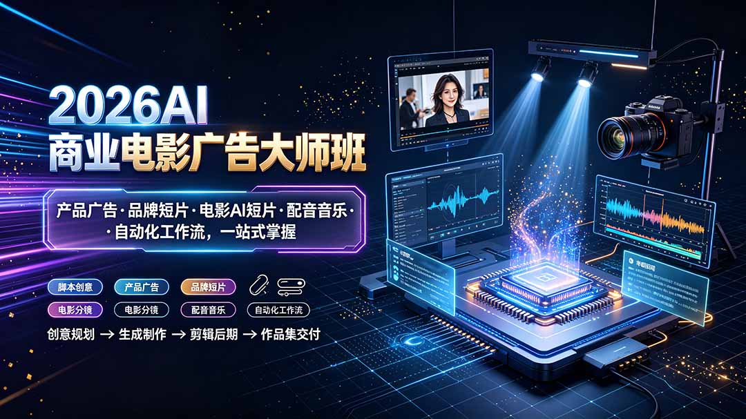 （19303期）2026AI商业电影广告大师班：产品广告·品牌短片·电影AI短片·配音音乐·自动化工作流，一站式掌握