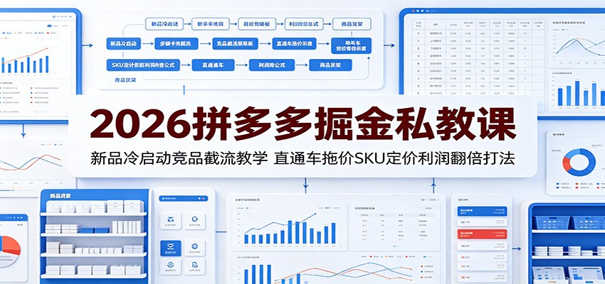 2026拼多多掘金私教课：新品冷启动竞品截流教学，直通车拖价SKU定价利润翻倍打法