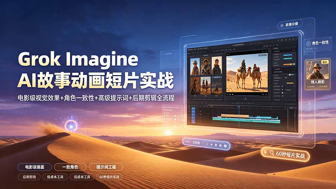 （19305期）Grok Imagine AI故事动画短片实战：电影级视觉效果+角色一致性+高级提示词+后期剪辑全流程