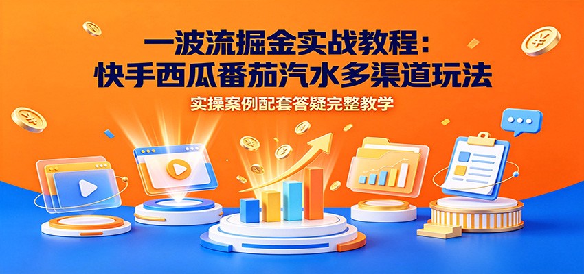 一波流掘金实战教程：快手西瓜番茄汽水多渠道玩法，实操案例配套答疑完整教学
