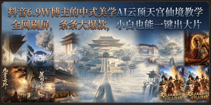 抖音6.9W博主的中式美学AI云顶天宫仙境教学,全网刷屏,条条大爆款,小白也能一键出大片