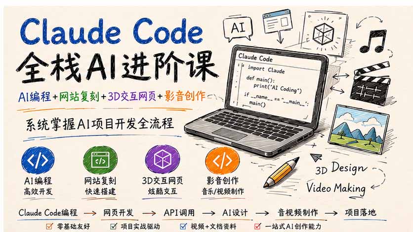 （19735期）Claude Code全栈AI进阶课；AI编程+网站复刻+3D交互网页+影音创作，系统掌握AI项目开发全流程